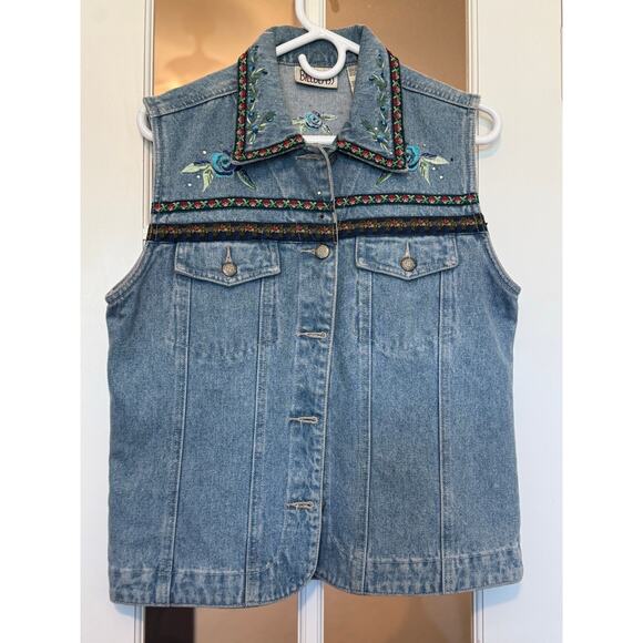 Vintage Bill Blass denim floral embroidered vest size medium - Picture 1 of 7